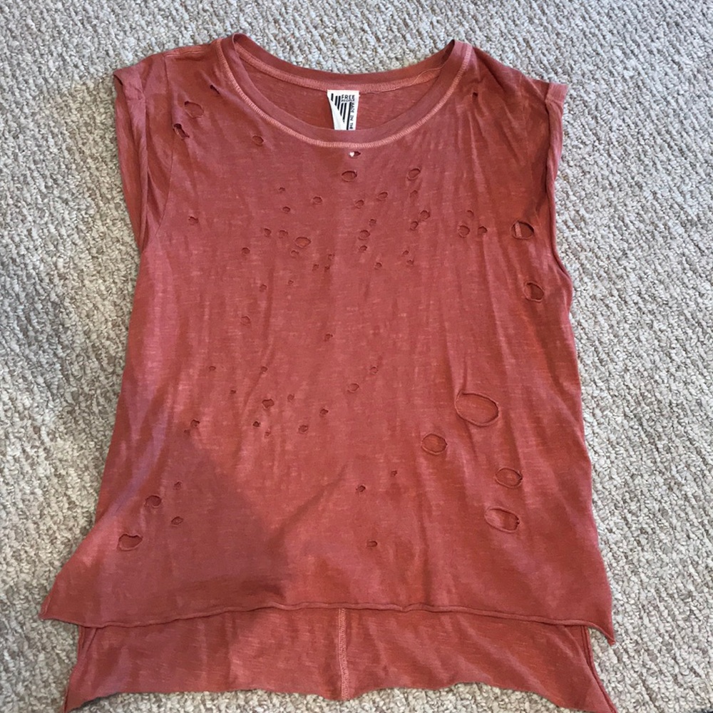 Free People Burnt Orange Distressed Top